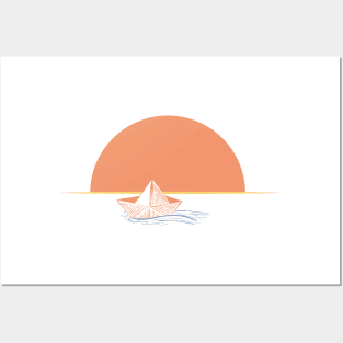 Sunset And Paper Boat Posters and Art